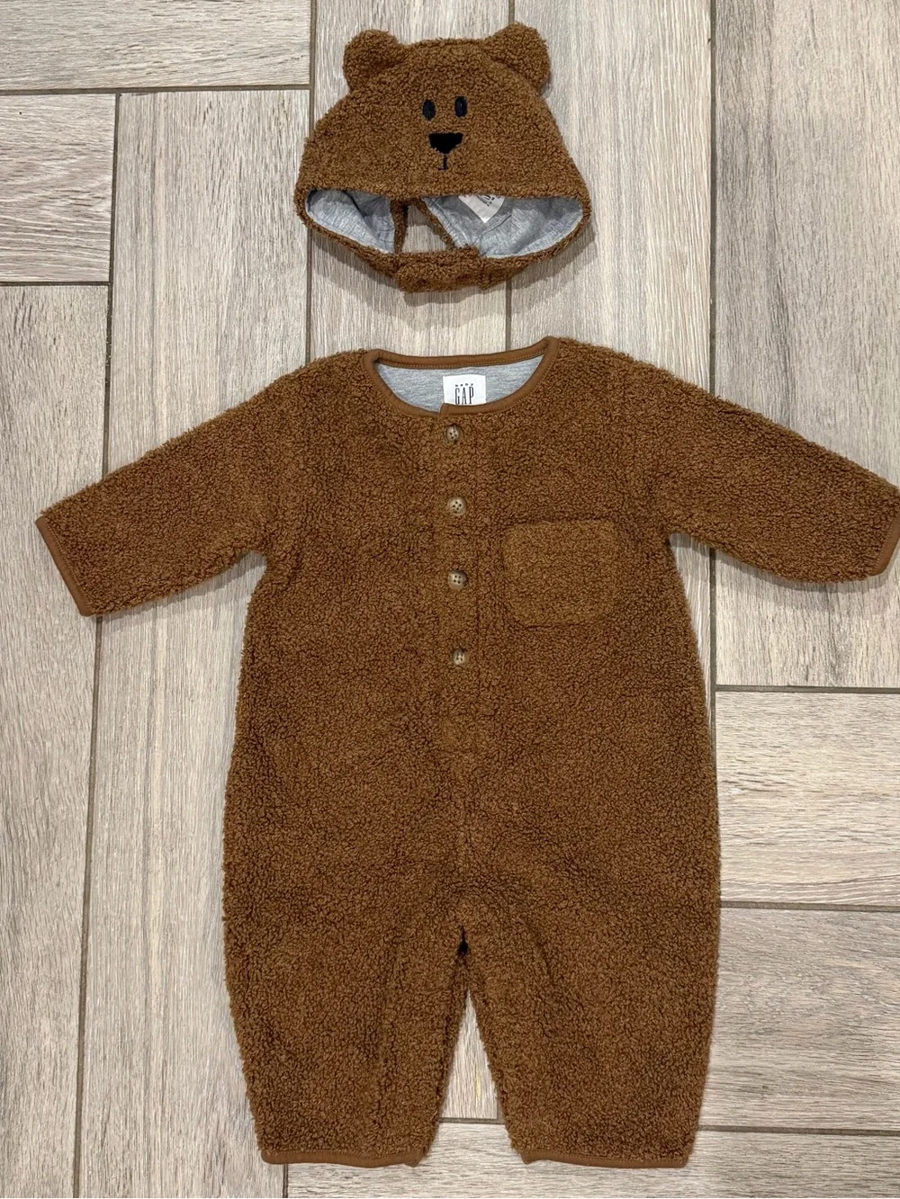 GAP Brown Teddy Fleece One-Piece with Bear Hat